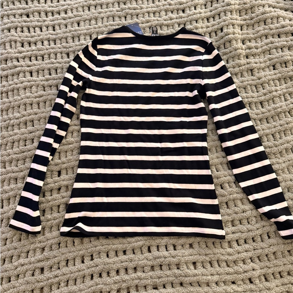 Rugby Ralph Lauren Striped Long Sleeve Top in Black and Cream